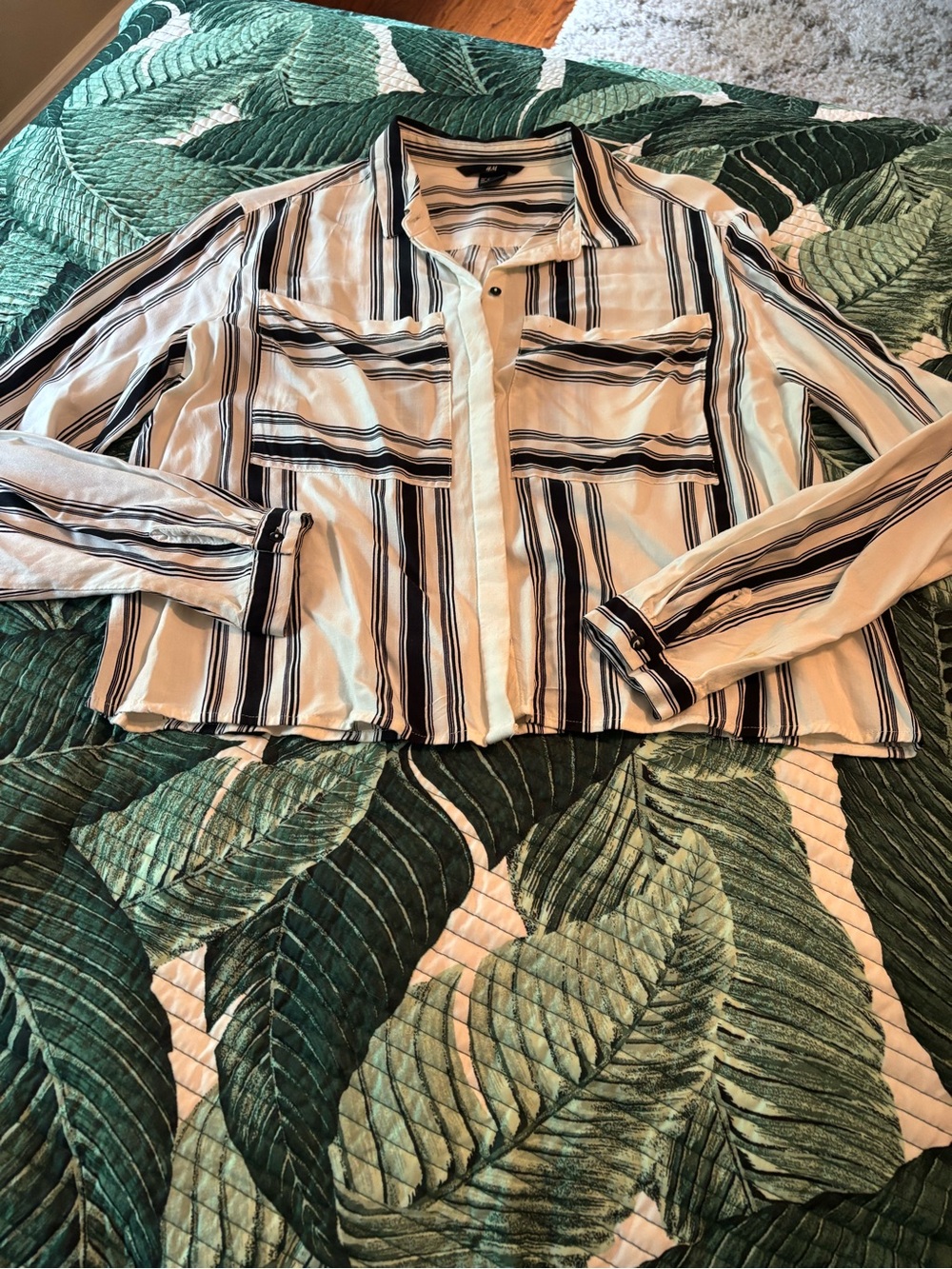 H&M Black & Cream Striped Button-Up Shirt